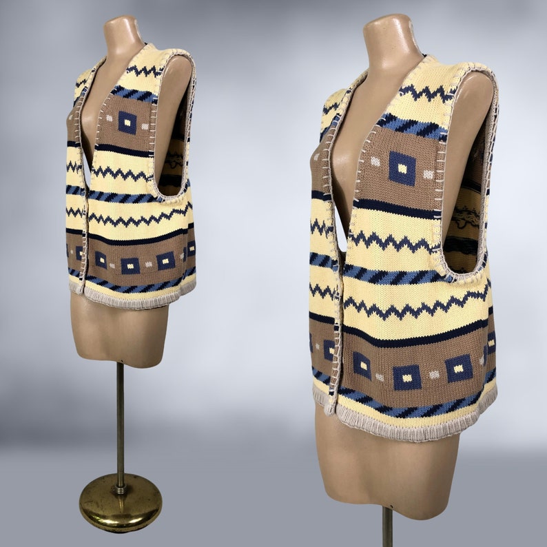 VINTAGE 90s Southwestern Style Knit Sweater Vest by Hunt Club Size XL Tall 1990s 100% Cotton Preppy Grunge Sweater VFG image 4
