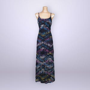 VINTAGE 90s Mesh Maxi Slip Dress with Strappy Back | 1990s Digital Print Layered Stretch Grunge Dress | VFG