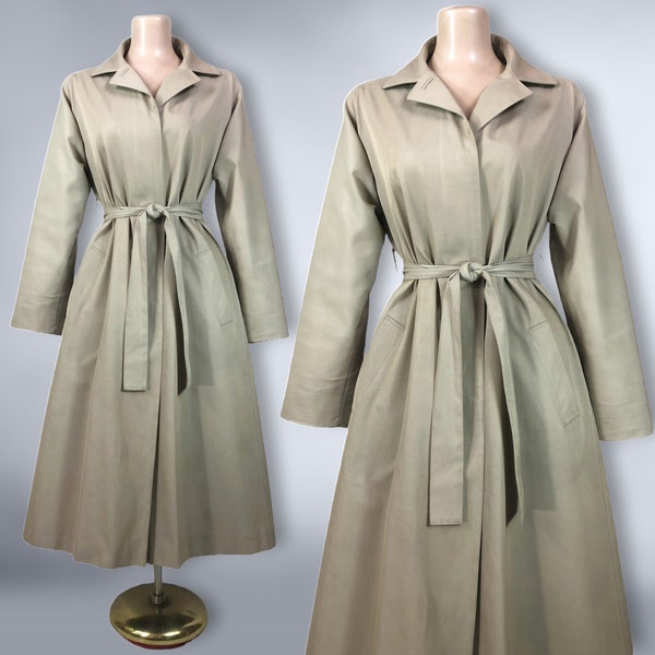 VINTAGE 70s Camel Tan Gabardine Belted Trench Coat with Removable Liner by Halston 8 | 1970s Spy Girl Overcoat | VFG