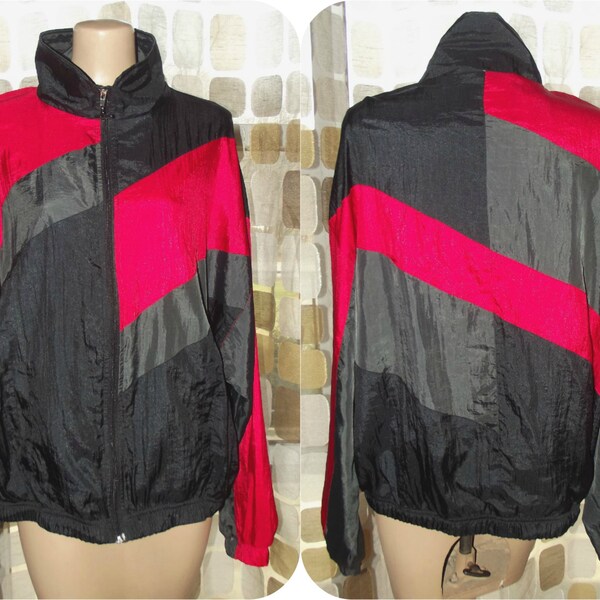 Vintage 80s Windbreaker | Color Block Jacket | 1980s Nylon Windbreaker | Vintage Track Jacket |  By Mighty-Mac | Vaporwave | L XL