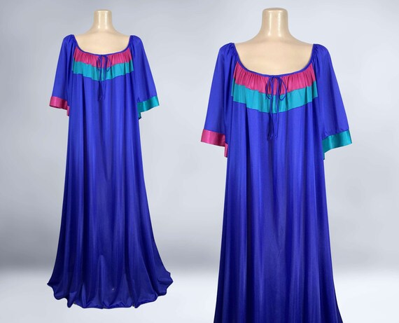 VINTAGE 80s Royal Purple Colorblock Nightgown Kaftan by Ventura Size 1X 1980s Plus Size Nylon Caftan Lounge Dress VFG Etsy UK