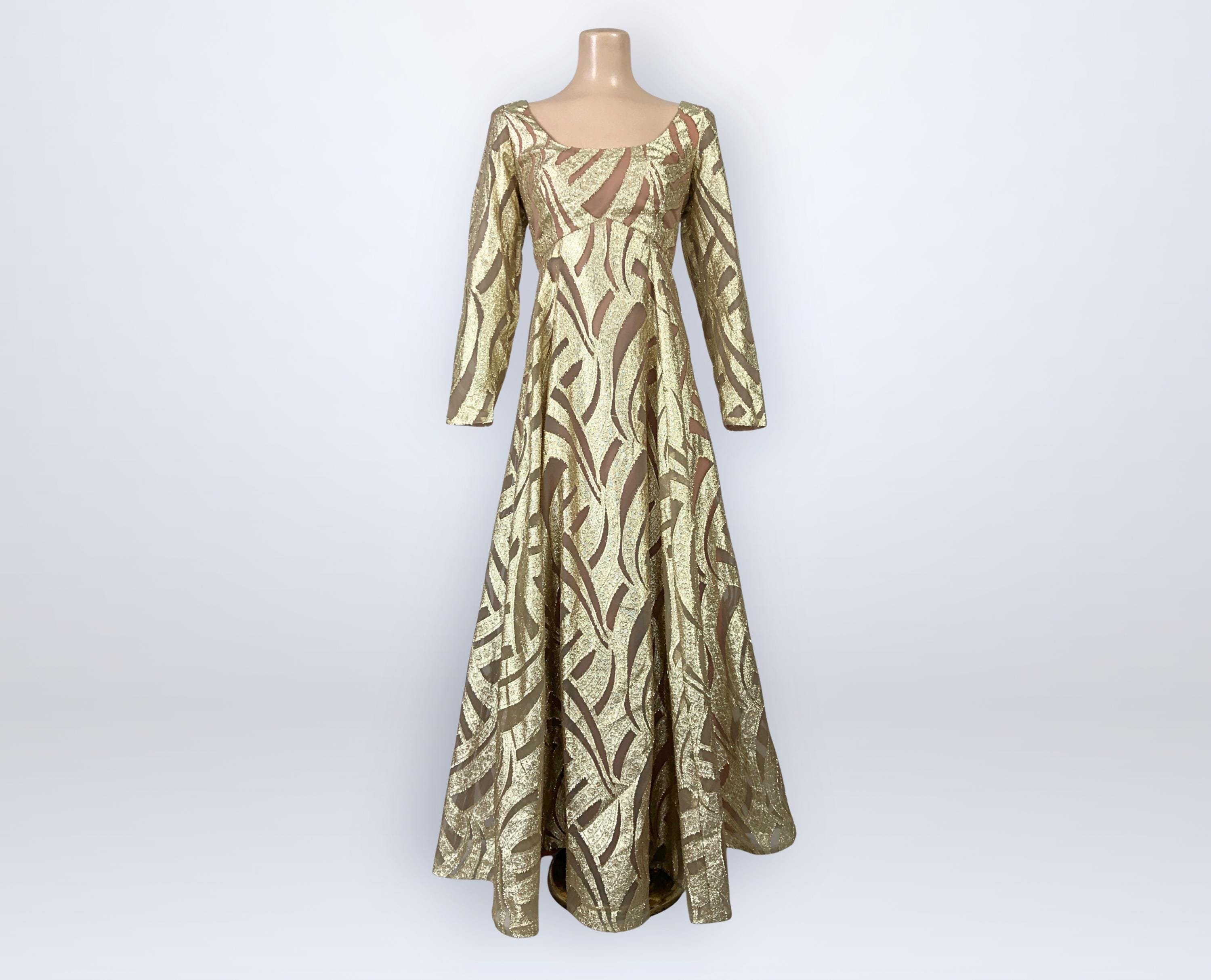 green emerald velvet dress Show-Stopping Early 1960's Fully Beaded Gene Shelly Golden Knit Cockta –  Xtabay Vintage main image 0