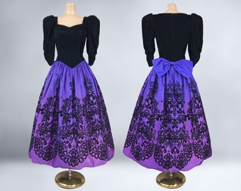 VINTAGE 80s Purple and Black Party Dress by Scott McClintock Sz 6 Whimsigoth | 1980s Velvet and Taffea Crinoline Formal Prom Dress | VFG