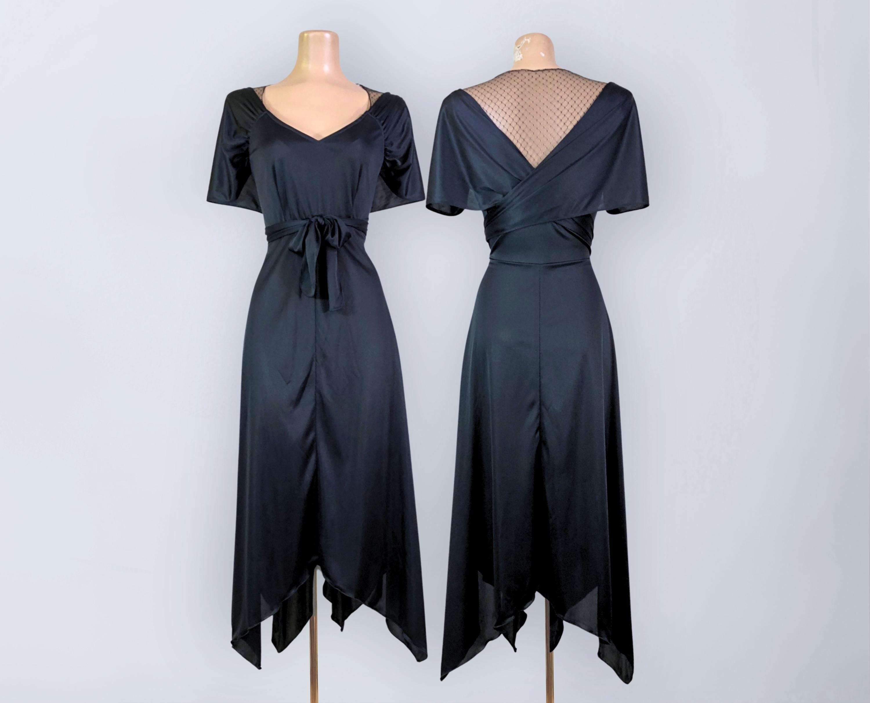 VINTAGE 70s Black Lace Illusion Wrap Dress | Gothic Stevie Nicks Style,  Size 12 | VFG - Etsy