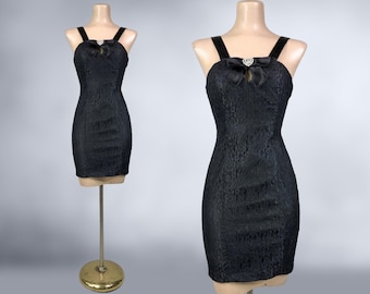 Vintage 80s Black Lace Mini Party Dress by Steppin Out Size 7 | 1980s Short New Wave Prom Dress | vfg