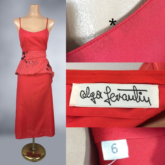 VINTAGE 80s Olga Levantin Coral Red French Silk C… - image 8