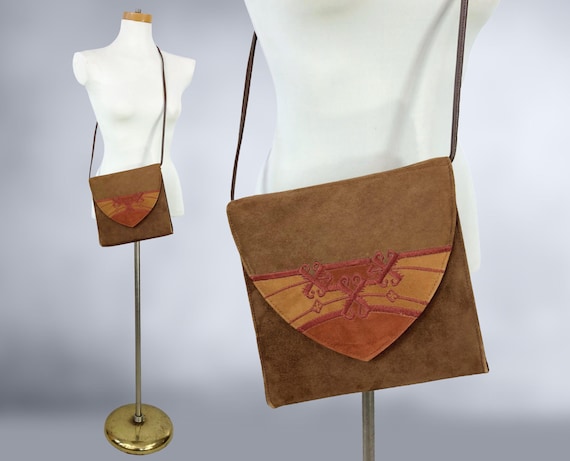 VINTAGE 80s Southwestern Suede Shoulder Bag Cross Purse by Towanny 