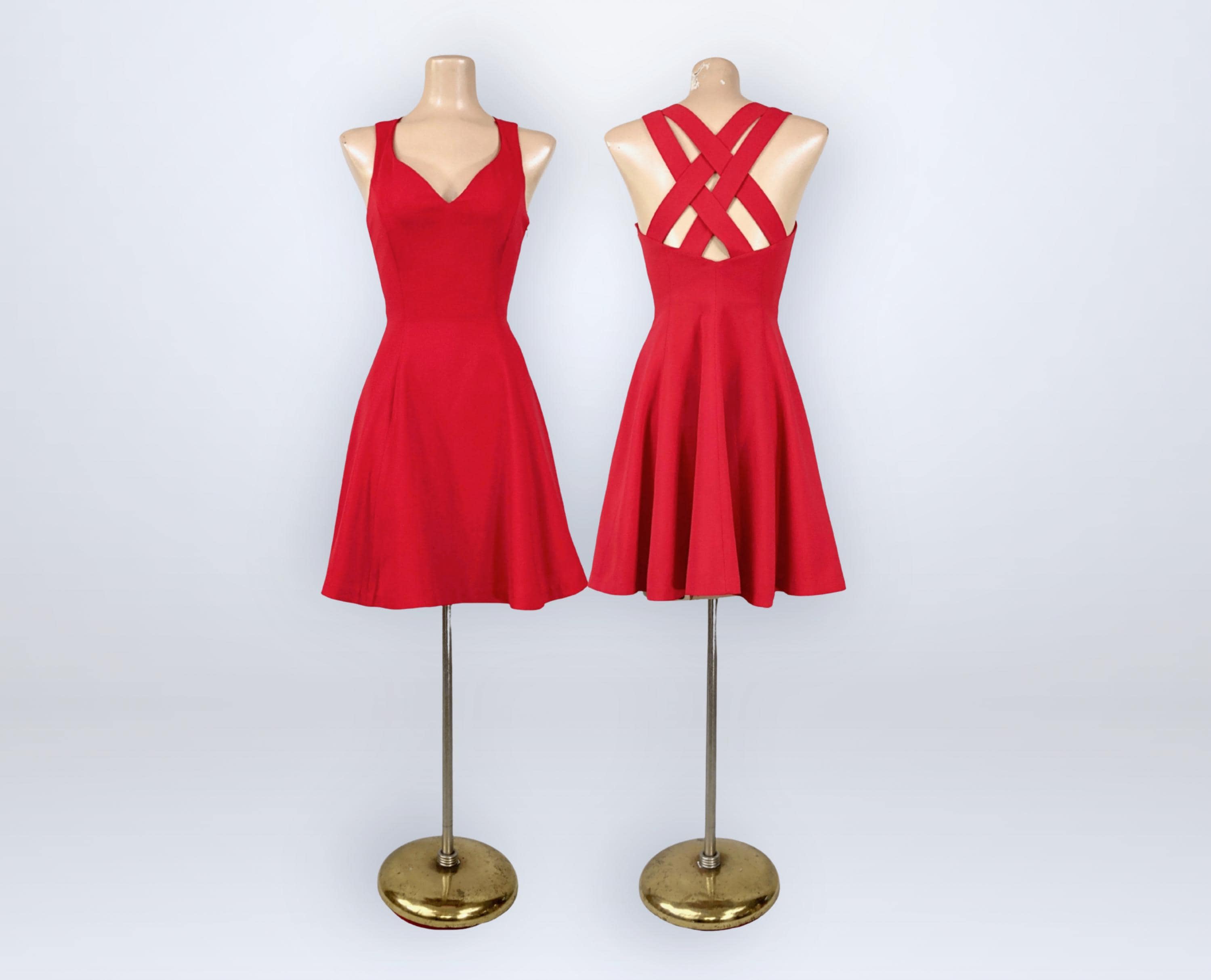 Red Fit and Flare Dress - Etsy Red Fit and Flare Dress - Etsy