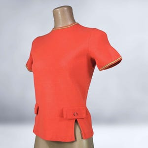 VINTAGE Vintage 1960s Orange Wool Short Sleeve Sweater | 60s Bold Retro Mod Style | VFG
