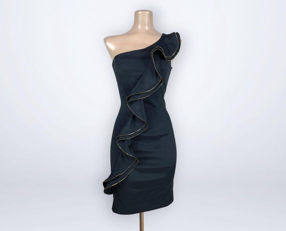 Vintage Cache 90s Y2k Avant-Garde Origami Zipper Cocktail Mini Dress | VFG