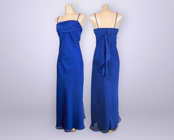 molly malloy evening dresses 1990s Sheer Metallic Blue Dress, Molly Malloy Evening Wear Size Medium –  Proveaux Vintage