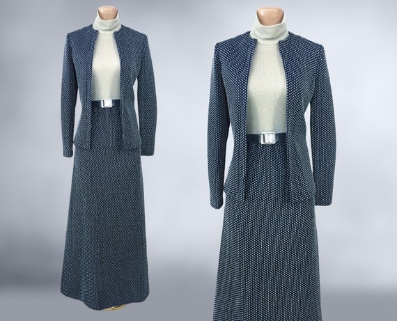 VINTAGE 70s Knit Maxi Dress and Jacket 3 pc Set i… - image 1