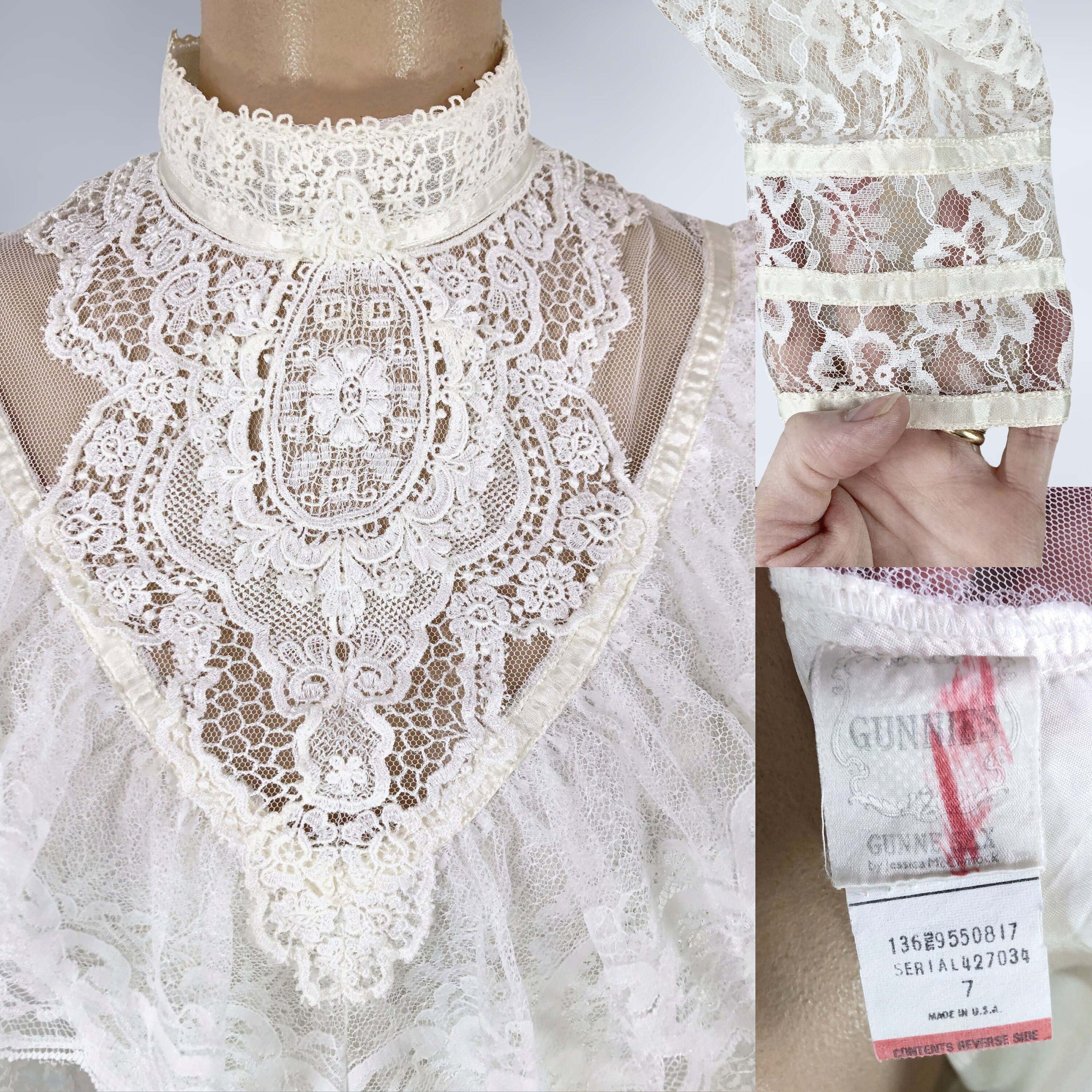 VINTAGE 70s Victorian Lace Blouse by Gunnies- Gunne Sax