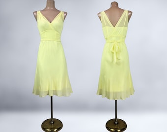 VINTAGE 90s Lemon Yellow Silk Fairy Slip Dress by Express Size 4 NWT | 1990s Sheer Silk Over Slip Dress | VFG
