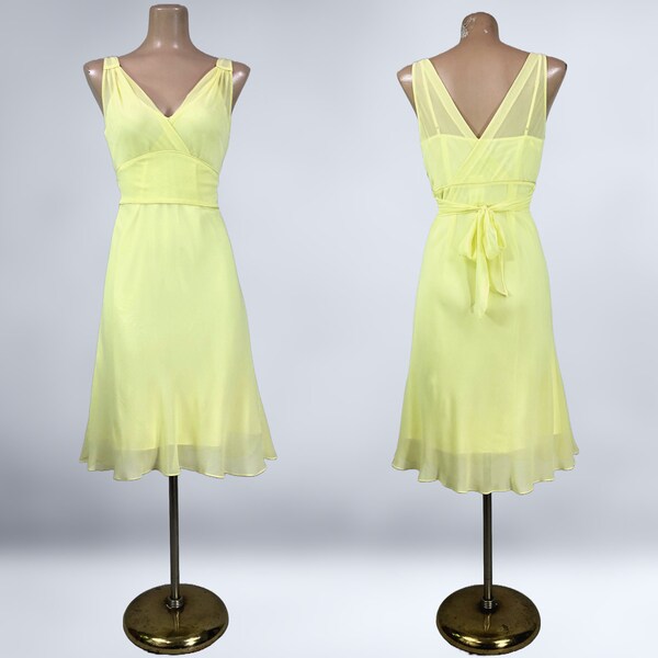 VINTAGE 90s Lemon Yellow Silk Fairy Slip Dress by Express Size 4 NWT | 1990s Sheer Silk Over Slip Dress | VFG