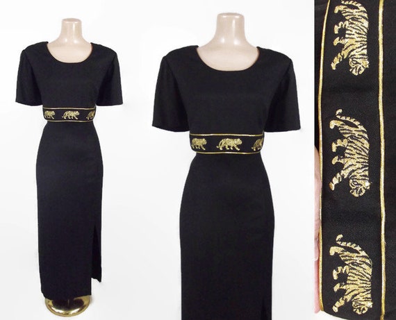 VINTAGE 80s 90s Gold Embroidered Tiger Dress | 198