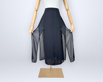Falda negra vintage de los 90 con solapa para lavado de coches de Connected – Falda midi con múltiples aberturas y capas / VFG