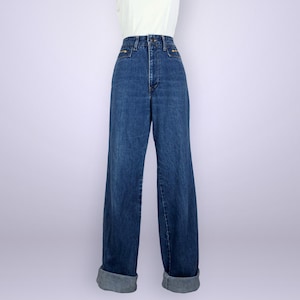 VINTAGE 70s Larry Mahan High Waist Western Wear Jeans 27x35 | 1970s Extra Long High Rise Cowboy Jeans | Rockabilly Denim | VFG