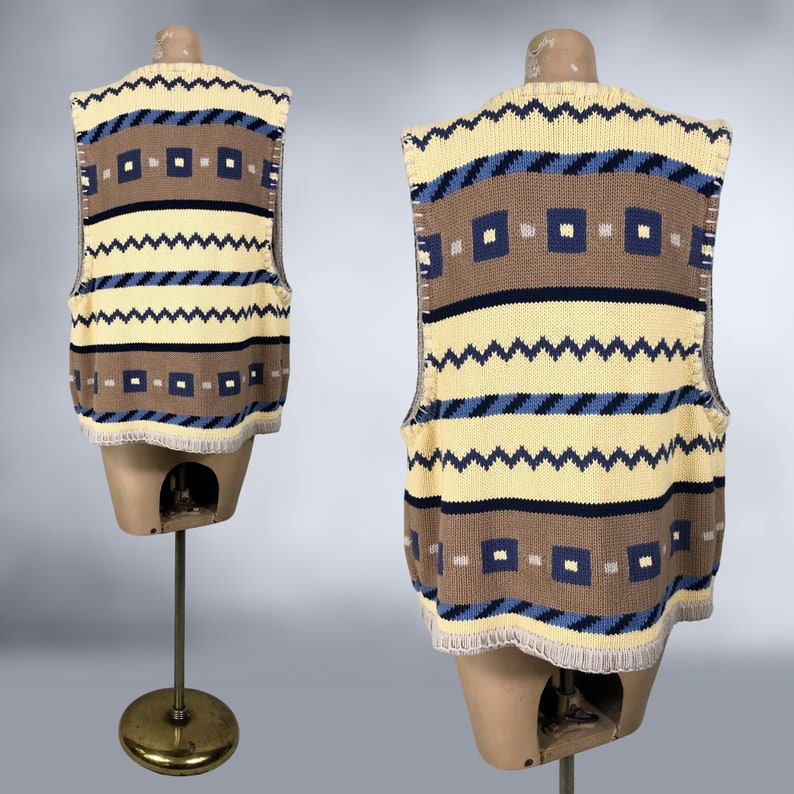 VINTAGE 90s Southwestern Style Knit Sweater Vest by Hunt Club Size XL Tall 1990s 100% Cotton Preppy Grunge Sweater VFG image 8
