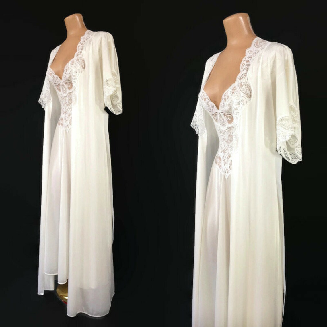 Vintage 80s Olga Peignoir Nightgown Robe Set 92280 by Olga
