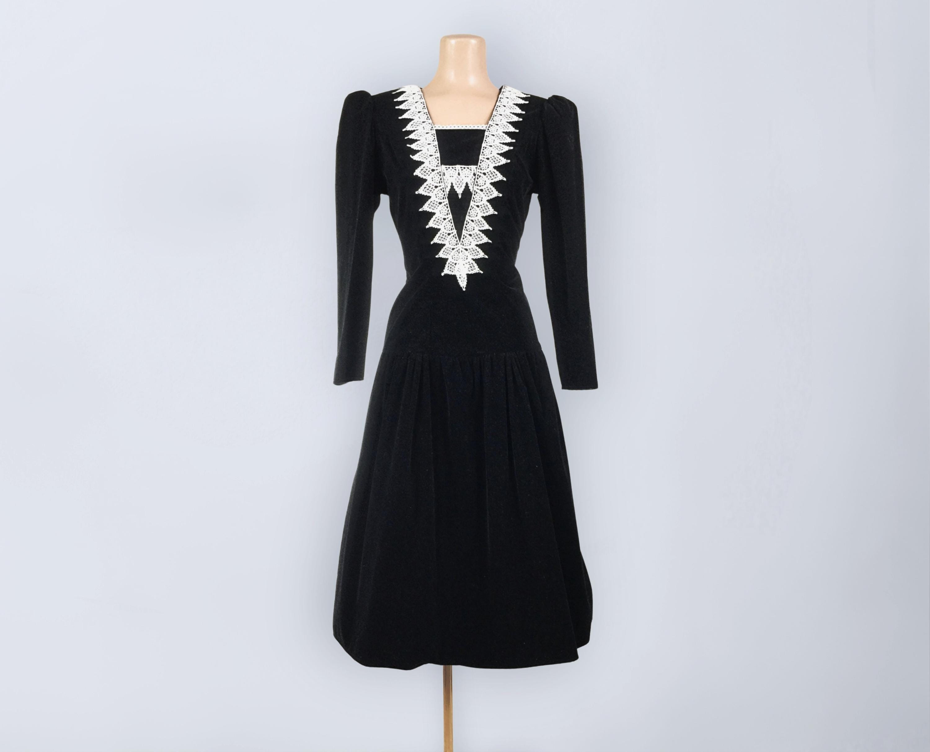 black dress with white lace collar Larae Lace Shirt Dress Black