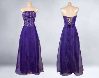 VINTAGE 90s Purple Iridescent Skirt and Corset Set Prom Dress by Zum Zum Sz 3/4 | 1990s 2 Piece Formal Gown Party Dress | VFG