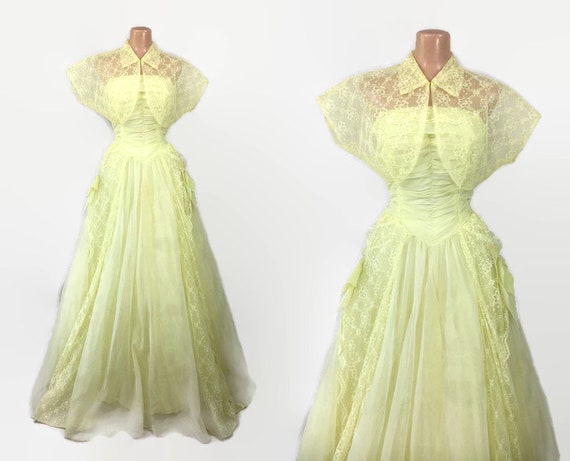 VINTAGE 50s Yellow Chiffon & Tulle Formal Cotillio