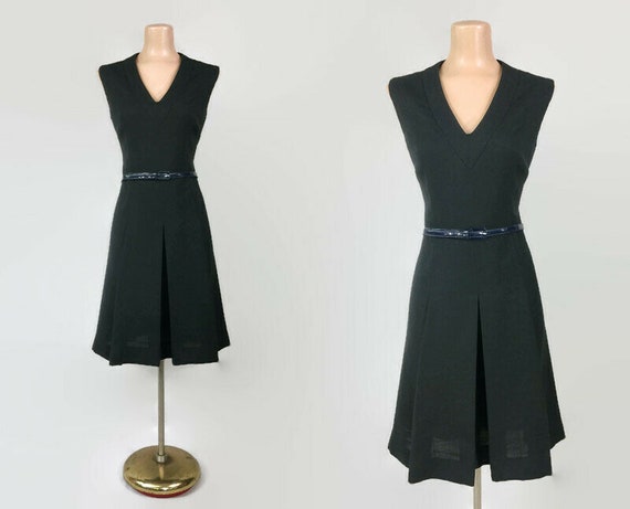 VINTAGE 60s Black Linen Pleated Sweep Fit n Flare Dress by R&K | Etsy