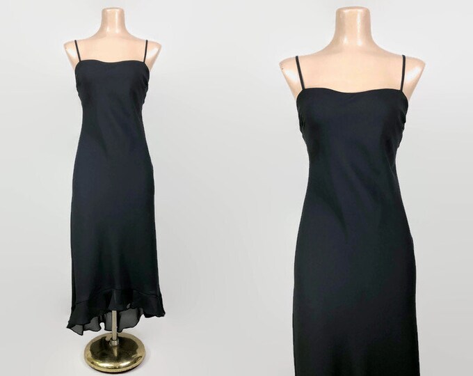 VINTAGE 90s Black Slinky Cocktail Slip Dress 1990s Hi-low - Etsy