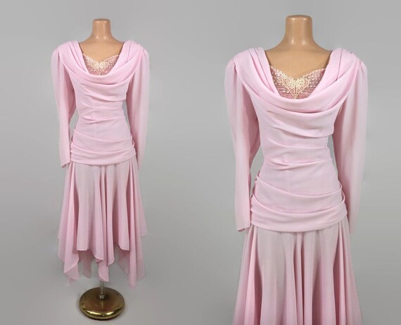 VINTAGE 1980s Ruched & Draped Handkerchief Cocktai