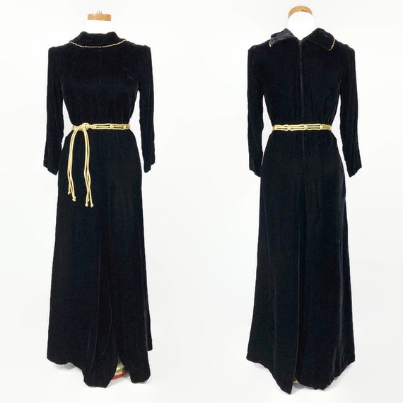 VINTAGE 60s Luxe Black Rayon Velvet Palazzo Pants… - image 2