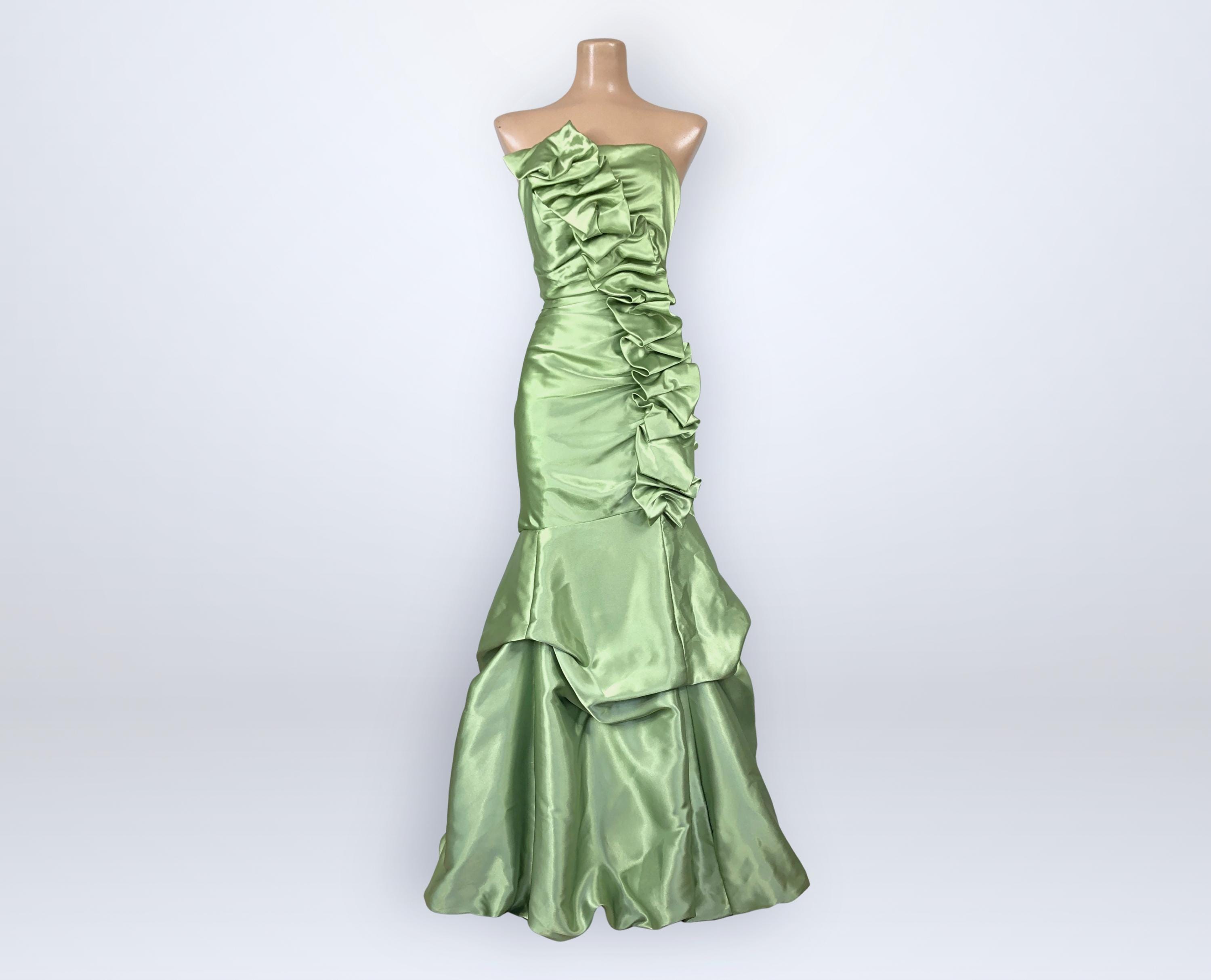 Green Strapless Satin Dress - Etsy
