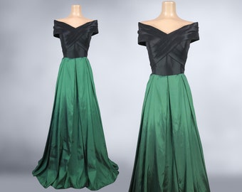VINTAGE Handmade Iridescent Green Ball Gown Y2K Formal Dress | 1990s 2000s Full Sweep Evening Red Carpet Dress | VFG