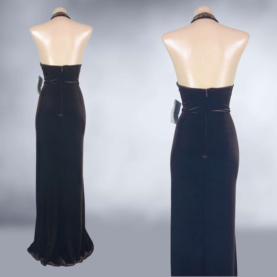 VINTAGE 90s Y2K Brown Velvet Formal Dress with Be… - image 7