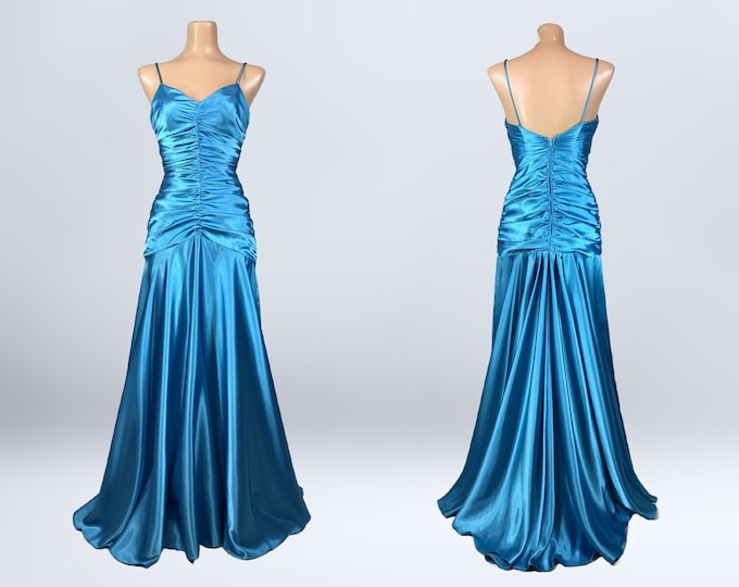 VINTAGE 00s Y2K Turquoise Liquid Satin Formal Dress by Jessica ...