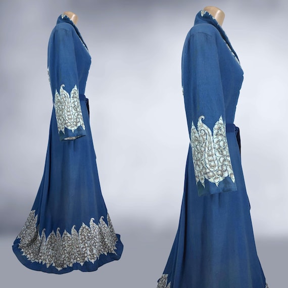 VINTAGE 30s Kashmiri Crewel Embroidered Wool Coat… - image 7