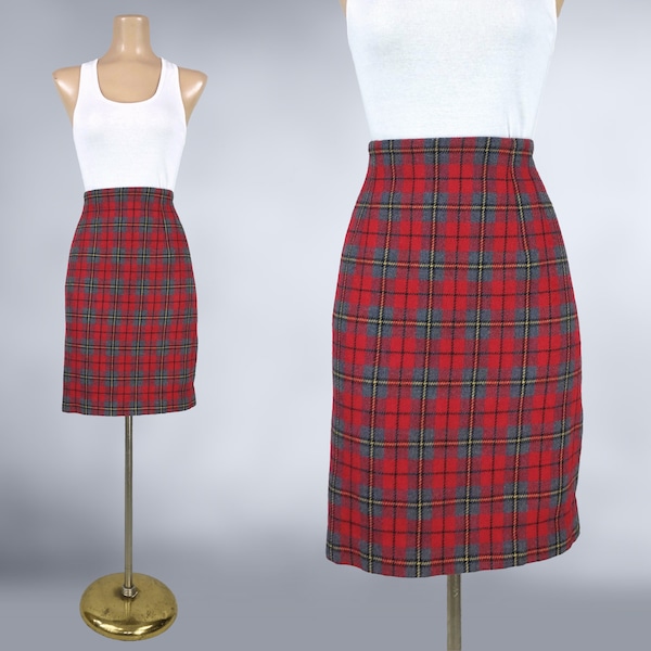 VINTAGE 80s 90s Red and Gray Tartan Plaid High Waist Skirt by Norton McNaughton Sz 12 | 1980s 1990s Clueless Short Skirt | VFG