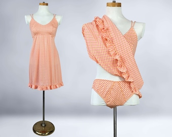 VINTAGE 50s 60s Vanity Fair Babydoll Nightgown and Panties Set | 1950s 1960s Plaid Mini Nighty Panty Set | VFG