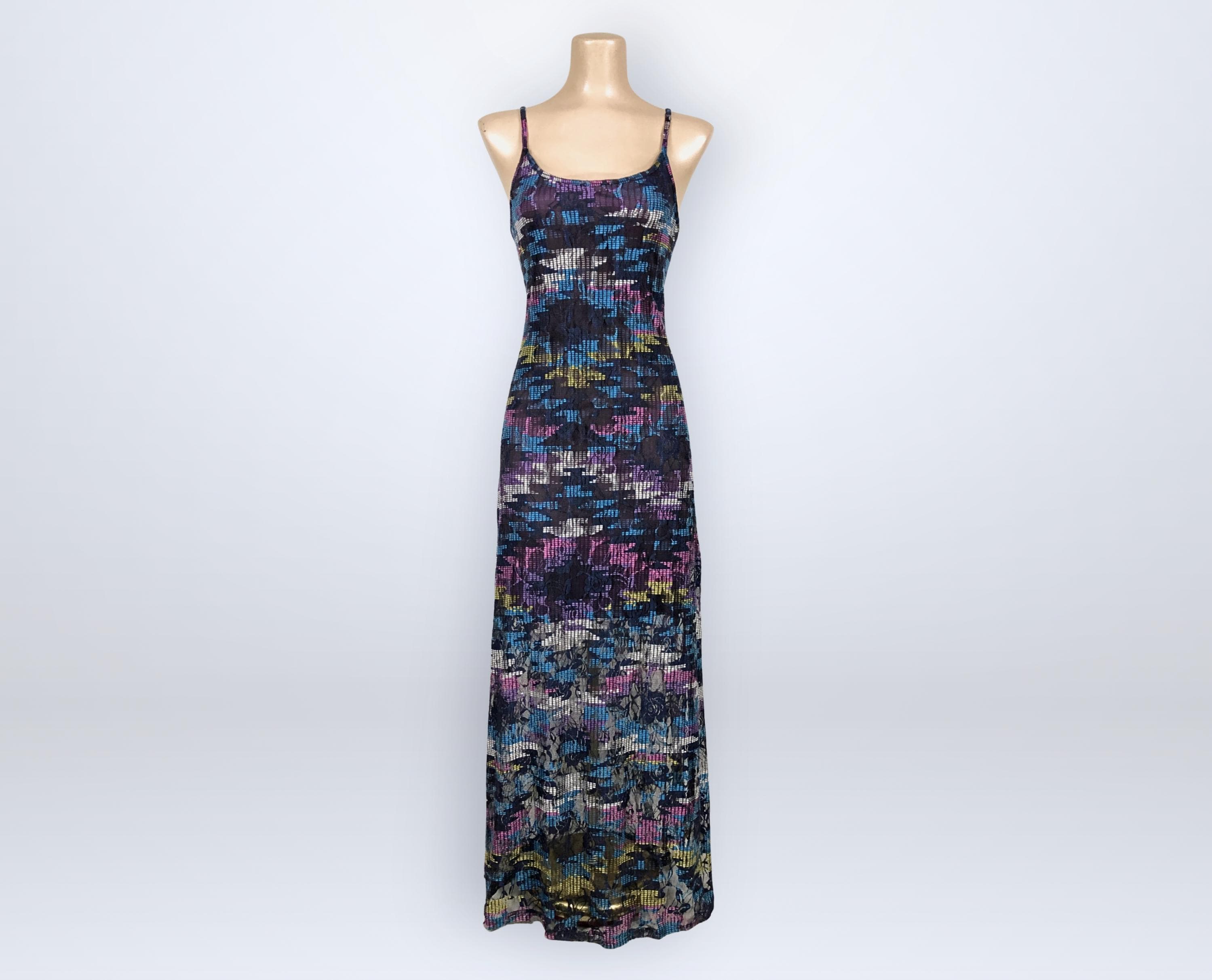 90s mesh overlay dress Posy Mesh Slip Dress Black/Royal / M