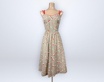 Vintage 80s Jenni Novelty Dragonfly Print Dress Red Strap Sun Dress Pockets VFG