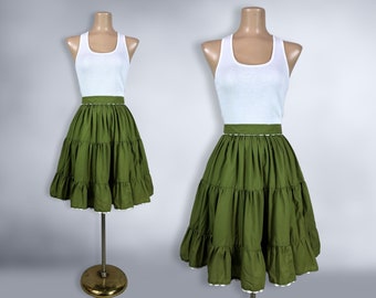 VINTAGE 50s 60s Olive Green Full Swing Skirt by Bettina of Miami 27" Waist | 1950s 1960s Shorter Length Square Dance Skirt | VFG