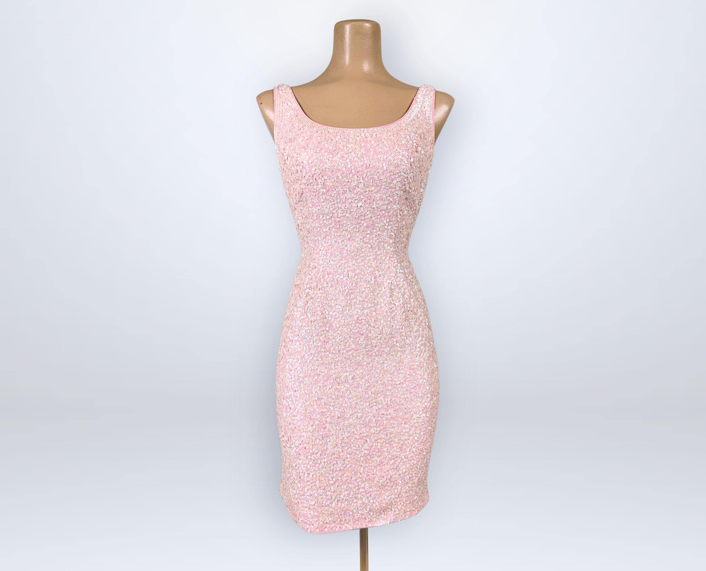 hot pink sequin dress long Hot Pink Sequin Corset Gown with Thigh-High Slit and Spaghetti Straps  CDCM370B main image 0
