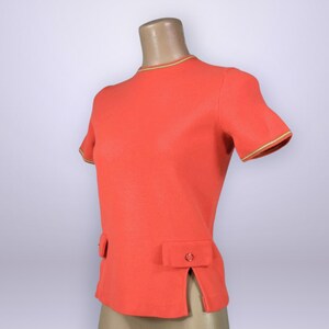 VINTAGE 60s Orange Wool Short Sleeve Sweater Top | 1960s Bold Retro Mod Sweater Girl Knit | VFG