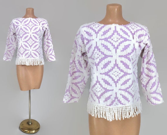 VINTAGE 1940s Ornate Fuzzy Chenille Cropped Beach