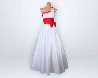 Vintage 80s Mike Benet Red-White Origami Ball Gown 27" | Formal Dress | Wedding Prom | VFG