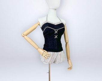 Vintage 40s 50s Candy Striped Corset Bubble Playsuit Swimsuit 14 Lee Swimplay Suits VFG
