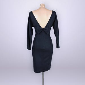 VINTAGE 80s Black Bodycon Deep V Back Dress by Easy Access 13 | 1980s Bow Tie Mini Party Dress Size 13 | VFG