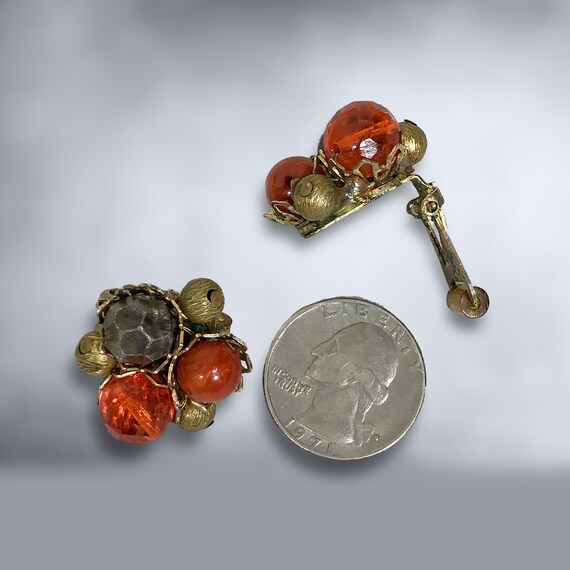 VINTAGE 50s Unique Hobe Orange and Gold Bead Clus… - image 7