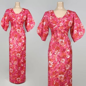 VINTAGE 50s 60s Pink Floral Hawaiian Wrap Bust Sexy Maxi Dress - Etsy