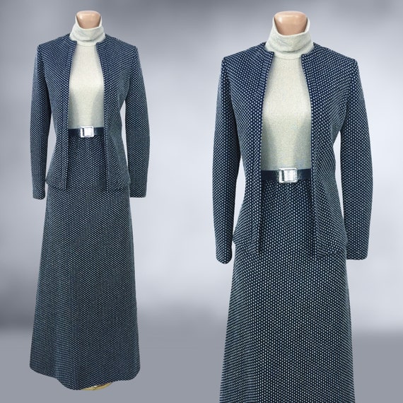 VINTAGE 70s Knit Maxi Dress and Jacket 3 pc Set i… - image 10